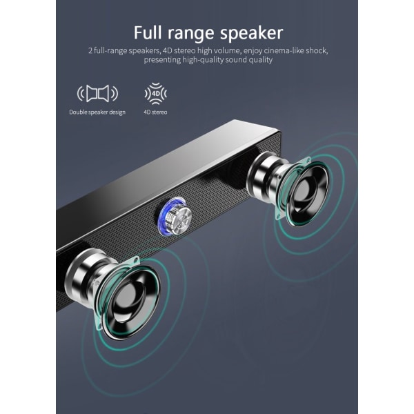 Svart Stereo Musik Surround Högtalare USB Bluetooth Högtalare