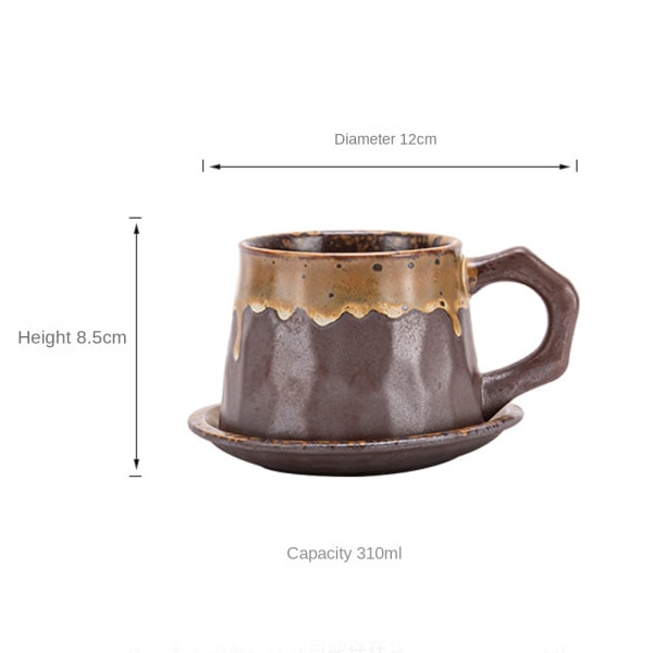 Kreativa kaffekoppar och fat i stengods, handgjorda retro Copper