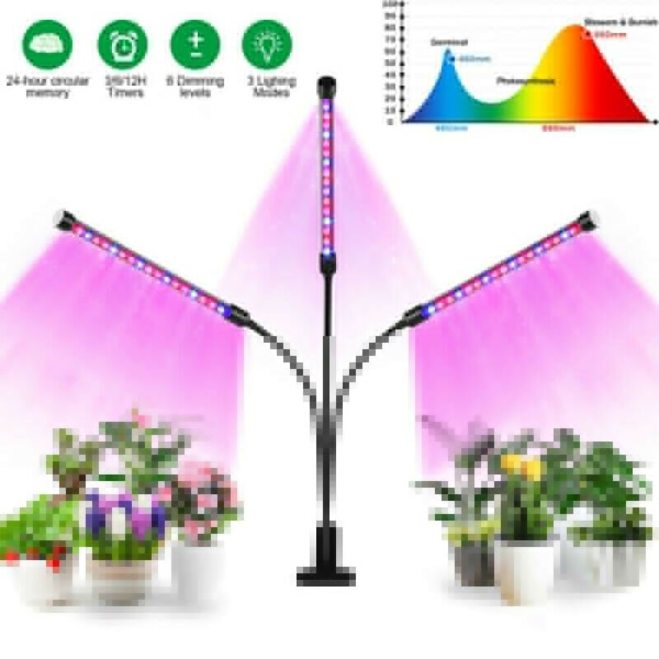 3 Head LED Grow Light Växtodling Veg Flower Indoor Clip