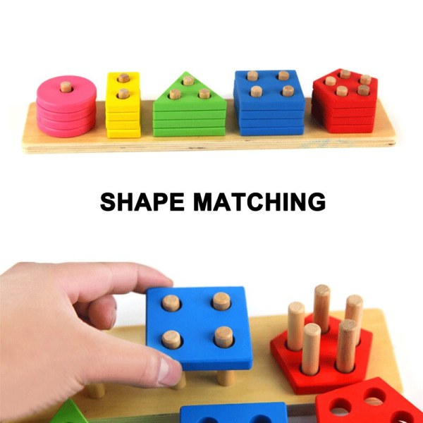 Trä geometrisk sorteringsbräda stack pussel leksaker förskola