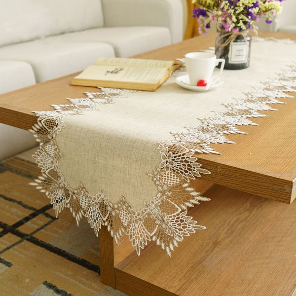 130 cm naturlig bordslöpare Modern linne duk spets