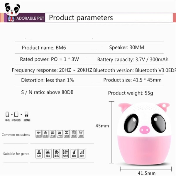 Söt Mini Pet Animal Tecknad trådlös Bluetooth högtalare
