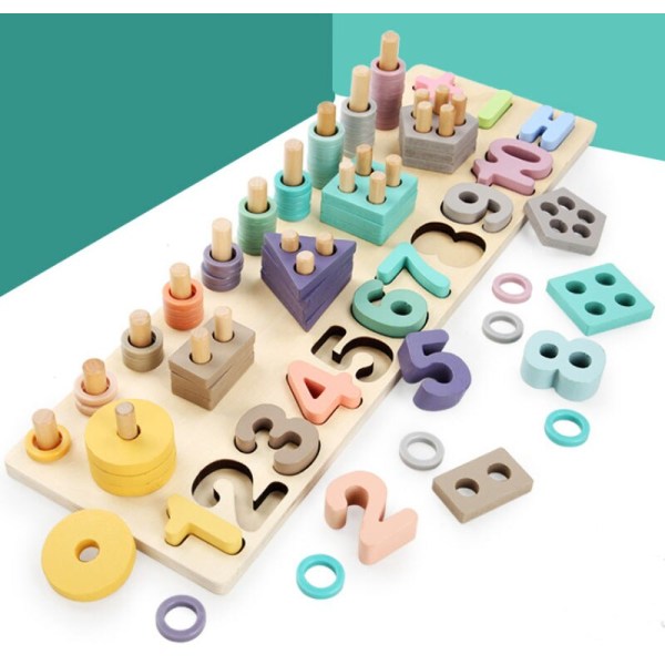 Baby pedagogiska färgglada träleksaker geometrisk sortering