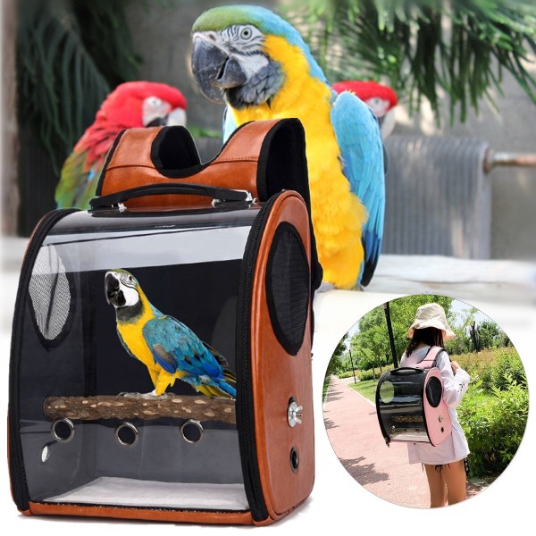 Utomhusfågelryggsäck med bur för matare papegojabärare