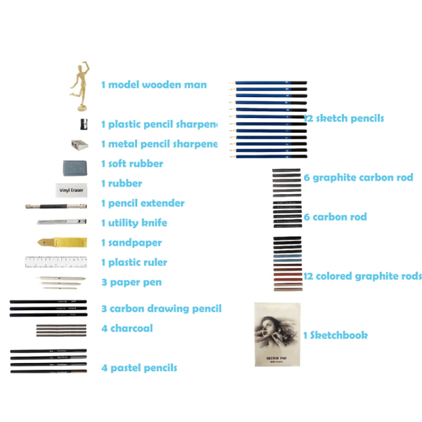 60st/ set Professionell skiss pennritningssats träkol