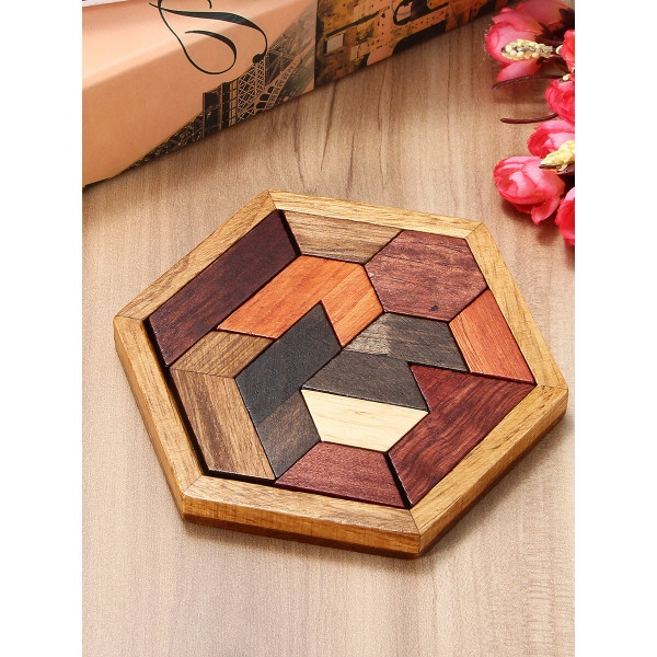 DIY Wooden IQ Game Jigsaw Intelligent Tangram Brain Teaser