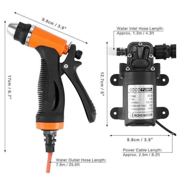 Biltvätt vattenpump 12V Bärbar set Jet