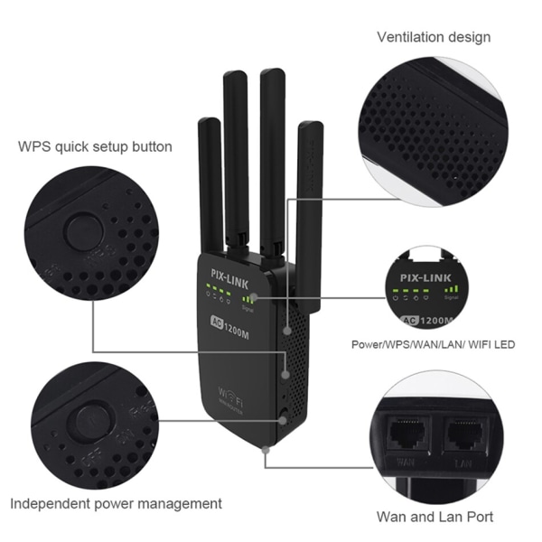 AC1200 WIFI Repeater/Router/Access Point AP trådlöst räckvidd