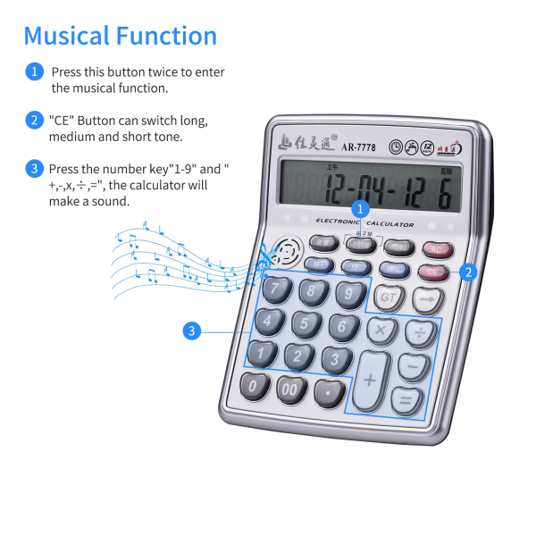 Musikalisk datorkalkylator 12-siffrig LCD-skärm Elektronisk