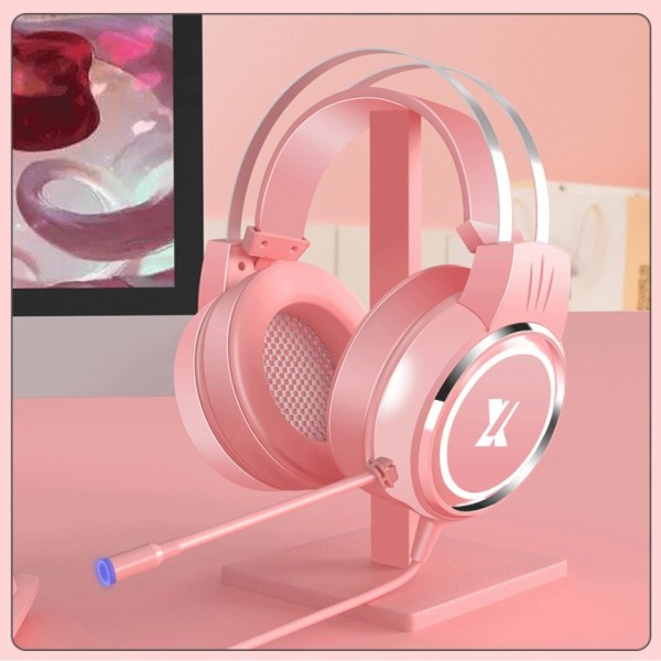 Pink Wired Earphone Headset PC Gamer Stereo Headset