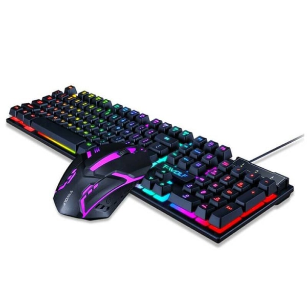 Gaming tangentbord och mus Combo Rainbow LED Bakgrundsbelyst kabelansluten