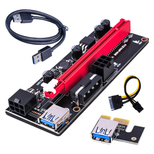 (Svart) 6Pin PCI-E Express USB3.0 1x To16x GPU Extender