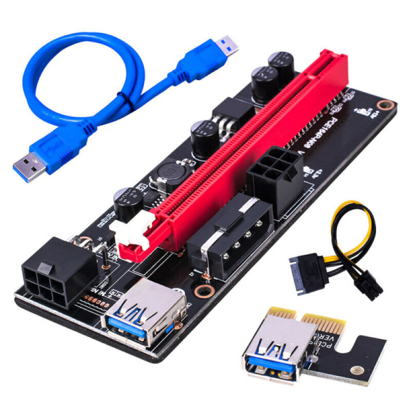 (Blå) 6Pin PCI-E Express USB3.0 1x To16x GPU Extender Riser