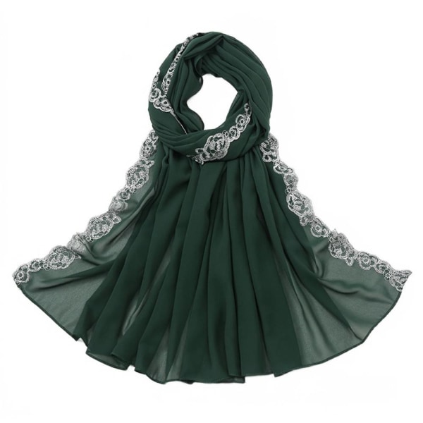 Lace Trim Pearl Bandana, Ladies Casual Single Color Chiffong Green