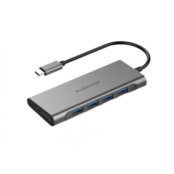 Grå lång kabel USB C multi-port hubb med 4K HDMI, 4 USB