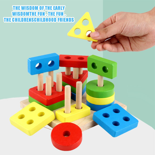 Baby Pedagogiska färgglada trägeometriska sortering