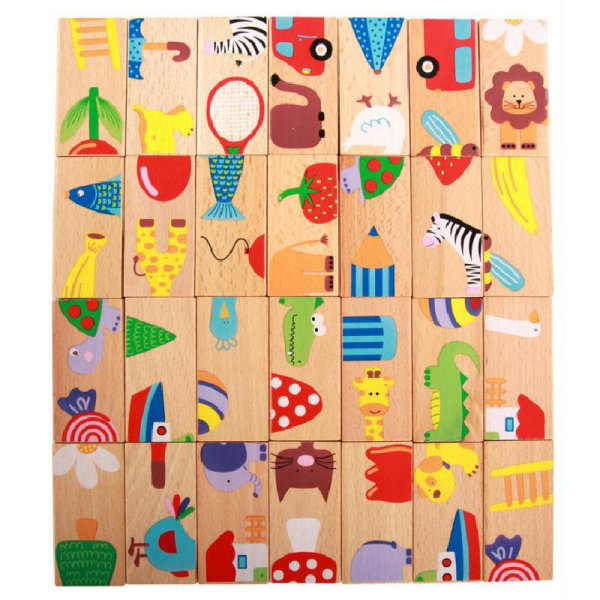 28 stycken/ set av djurfärger trä domino söt tecknad film