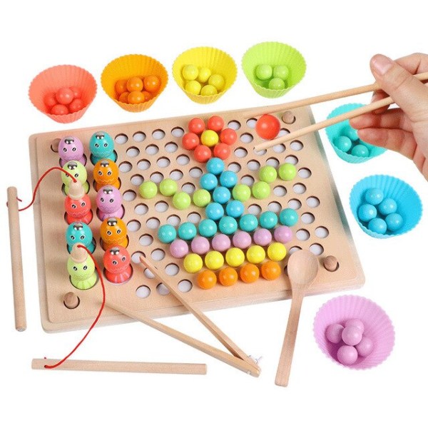 Trä Montessori sorteringsleksak DIY Elimination Bead Clip Bead