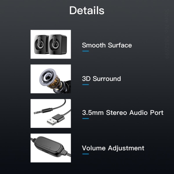 Mini datorhögtalare USB trådbundna högtalare 3D stereoljud