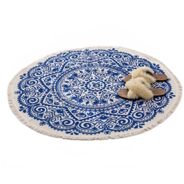 60 CM Marocko rund matta, bohemisk stil fransad bomullsmatta,