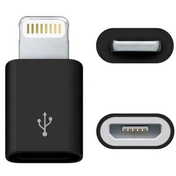 (Svart) Micro USB till Lightning Adapter Converter för iPhone