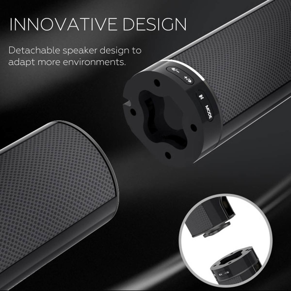 Löstagbar trådlös Bluetooth Soundbar-högtalare 3D Surround