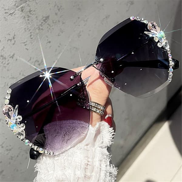 Kantløse Rhinestone Solbriller for Kvinner Gradient light tea