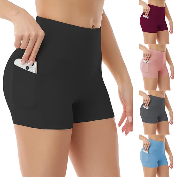 Højtaljede yogashorts til kvinder med sidelommer til telefon Deep Grey M