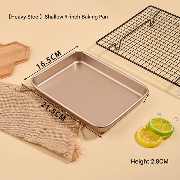Grunt Bakeplater Sett Non-stick, Rektangulær Kakeform, Stablebart Bakeplatesett på 3, Ovnformer for Baking, Gull (9'/11'/13') Shallow Baking Pans