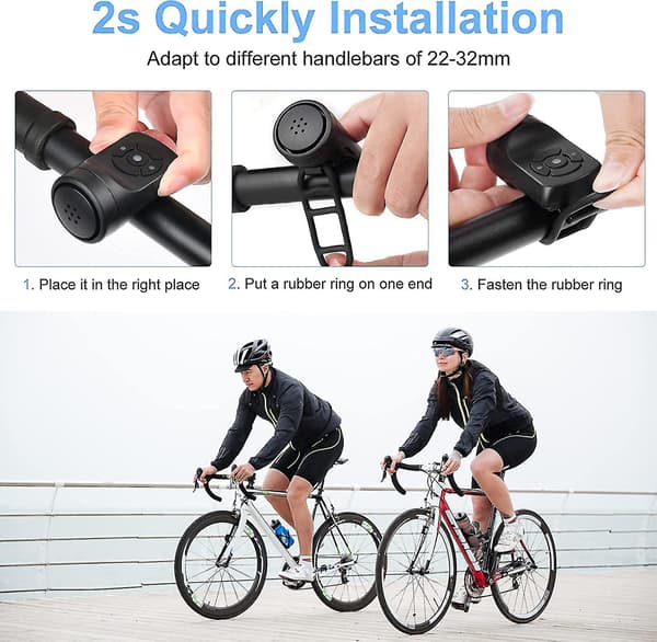 2-i-1 USB-uppladdningsbar elektrisk cykelklocka och 120 dB larm