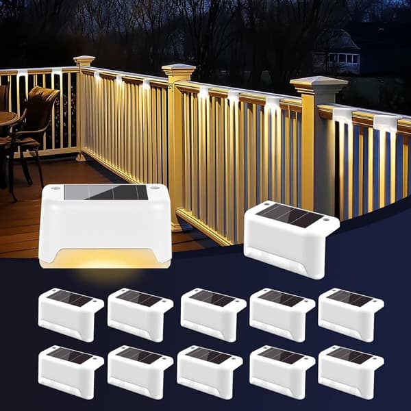 12-pakning solcellelamper - Vanntette LED-lys for gjerde, trapper, terrasse og balkong