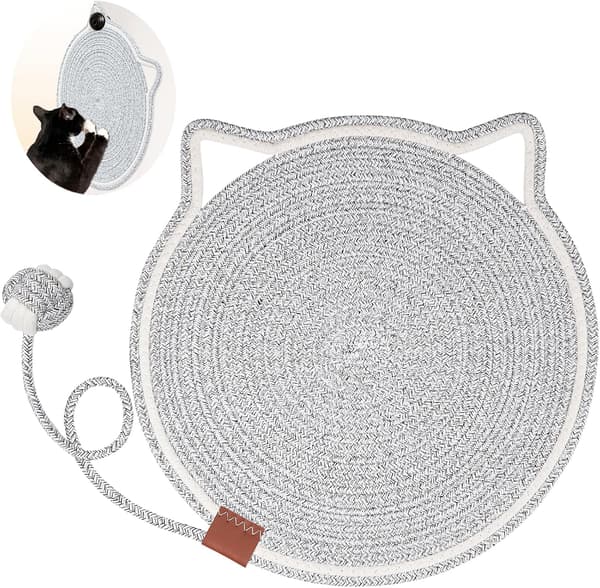 Cat Scratching Board–Cat Scratch Mat–Scratching Board in Natural Cotton Rope (40 cm Round Floor Post)–Protects Sofas and Walls–Suitable for Indoor Cats