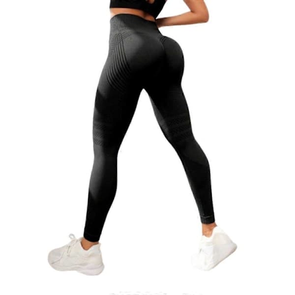 Damhögmidjade 3D-texturerade träningsleggings med magkontroll