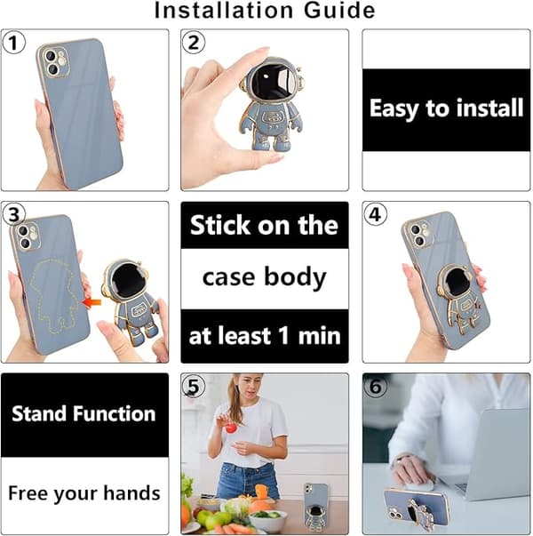 Kompatibel med iPhone 12 Deksel Søt 3D Astronaut Stativ Design Kamera P Far peak blue