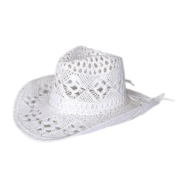 Ventilated Hollow Round Foldable Western Cowboy Beach Hat Photo Prop White