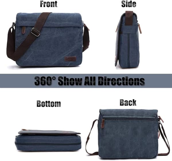 Messenger bag Crossbody-väska i canvas och läder Mörkblå