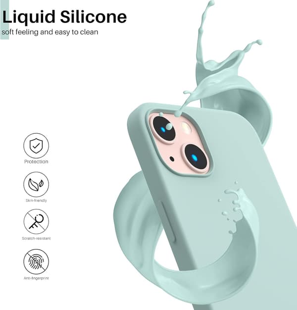 iPhone 13 Case, Liquid Silicone Case for 6.1 inch iPhone 13, Ultra-thin Case, Full Coverage Shockproof Protective Soft Case Mint Green