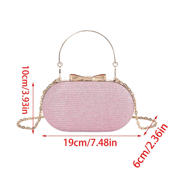 Oval Glitter Aftenclutch med Topphåndtak og Kjedestropp, Gull