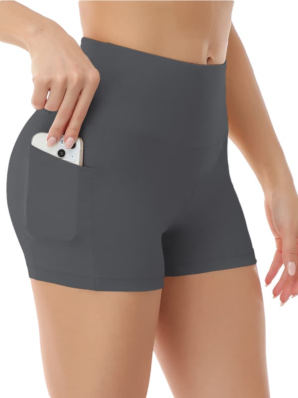 Yogashorts för kvinnor med hög midja och sidofickor för telefon Deep Grey S