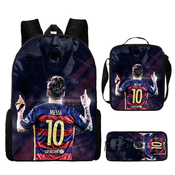 3-delt Lionel Messi Fodbold-tema Skolerygsæk Sæt P1 Only Backpack