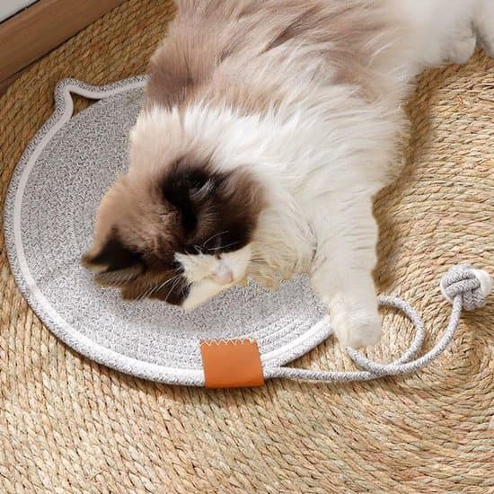 Cat Scratching Board–Cat Scratch Mat–Scratching Board in Natural Cotton Rope (40 cm Round Floor Post)–Protects Sofas and Walls–Suitable for Indoor Cats