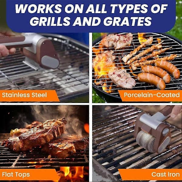 Langaton sähköinen pyörivä grillinpuhdistusharja, ruskea