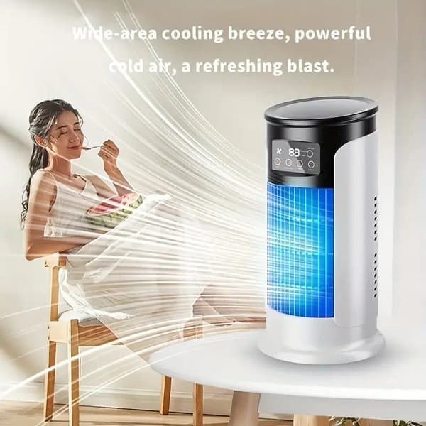 3-i-1 Mini Air Conditioner Fan, Table Fan with Humidifier and Ice Mist, USB, Quiet Cooling