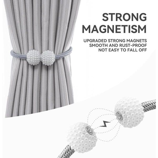 6-pack Magnetic Curtain Tiebacks, Curtain Clip with String, Window Curtain Holder for Home Office, Decorative Woven Rope Holder, Grey