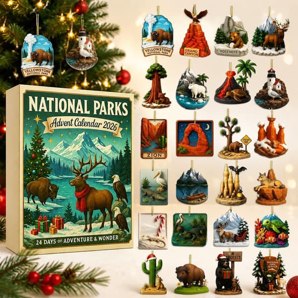 24-dages nationalpark-julekalender, akrylpynt med dyreliv