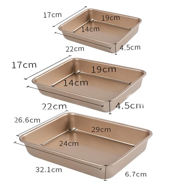 Dype Bakeplater Sett Nonstick, Rektangulær Kakeform, Stablebart Bakeplatesett på 3, Ovnformer for Baking, Gull (9'/11'/13') Deep Baking Pans