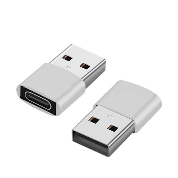 2 kpl USB-C–USB-sovitin tiedonsiirtoon ja lataukseen, hopea