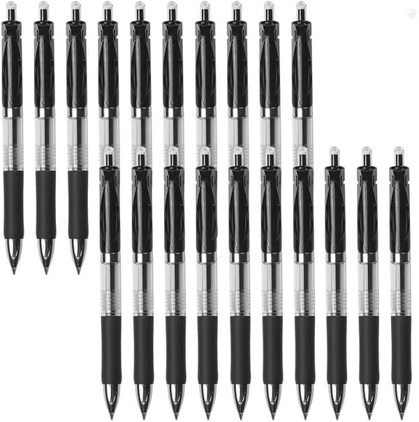 20-pak 0,5 mm sorte gelpenne med trykmekanisme