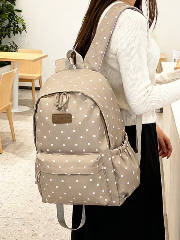 Prikket pendlerryggsekk i polyester med stor kapasitet Beige