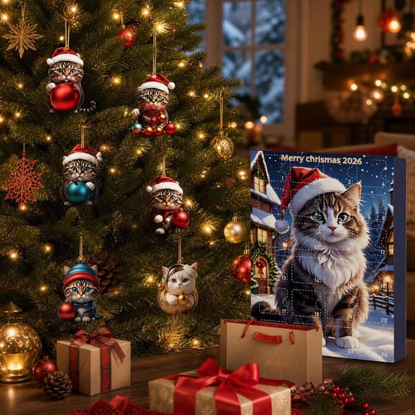 24-dages julekalender, hængende akrylpynt med katte